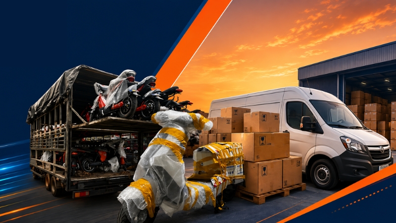 Hàng hóa và phương tiện được sắp xếp cẩn thận
